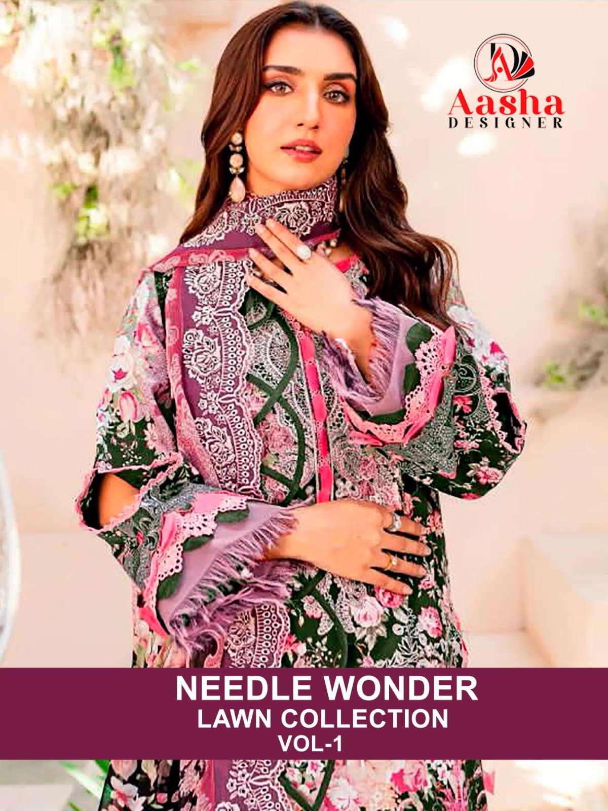 AASHA DESIGNER LAWN COLLECTION NEEDLE WONDER VOL 1 D NO 1044