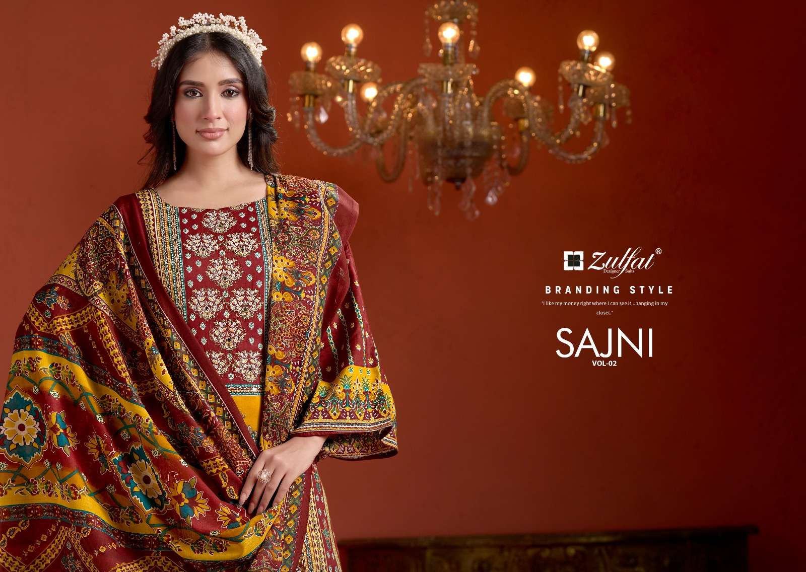 ZULFAT DESIGNER SUITS SAJNI VOL 2 JAM COTTON PRINT WITH FANCY HAND WORK SUIT