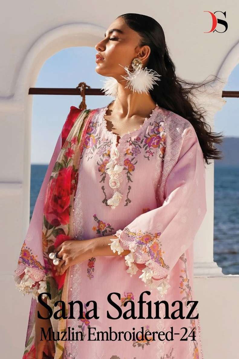 DEEPSY SUITS SANA SAFINAZ MUZLIN EMBROIDERED 24 READY MADE COLLECTION