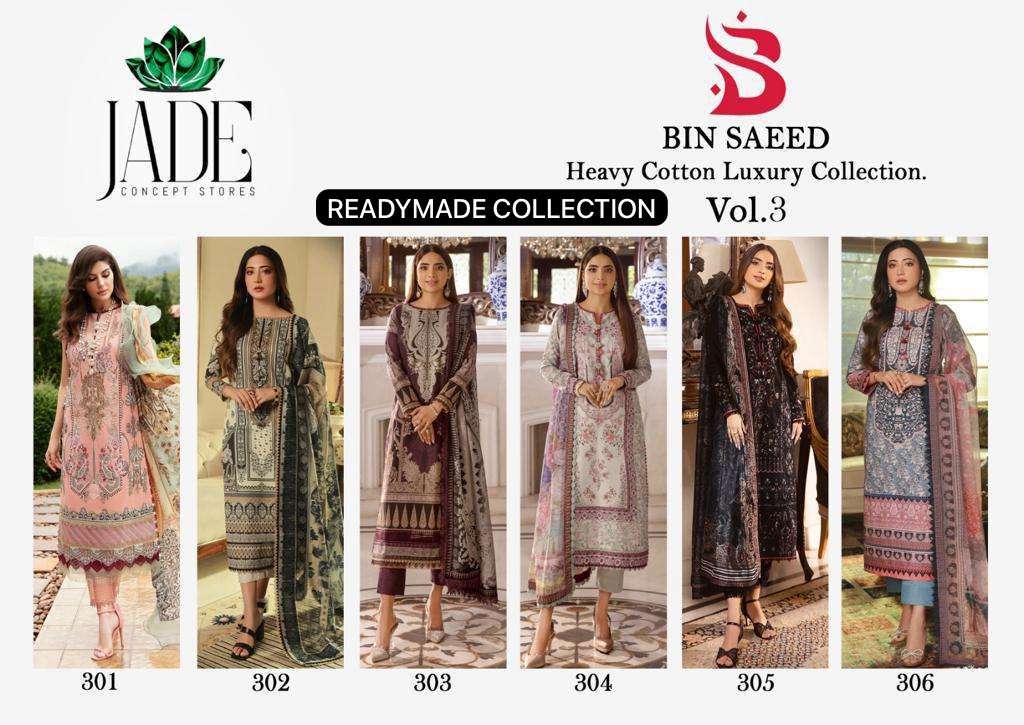 JADE BIN SAEED HEAVY COTTON LUXURY COLLECTION VOL 3  READY MADE COLLECTION