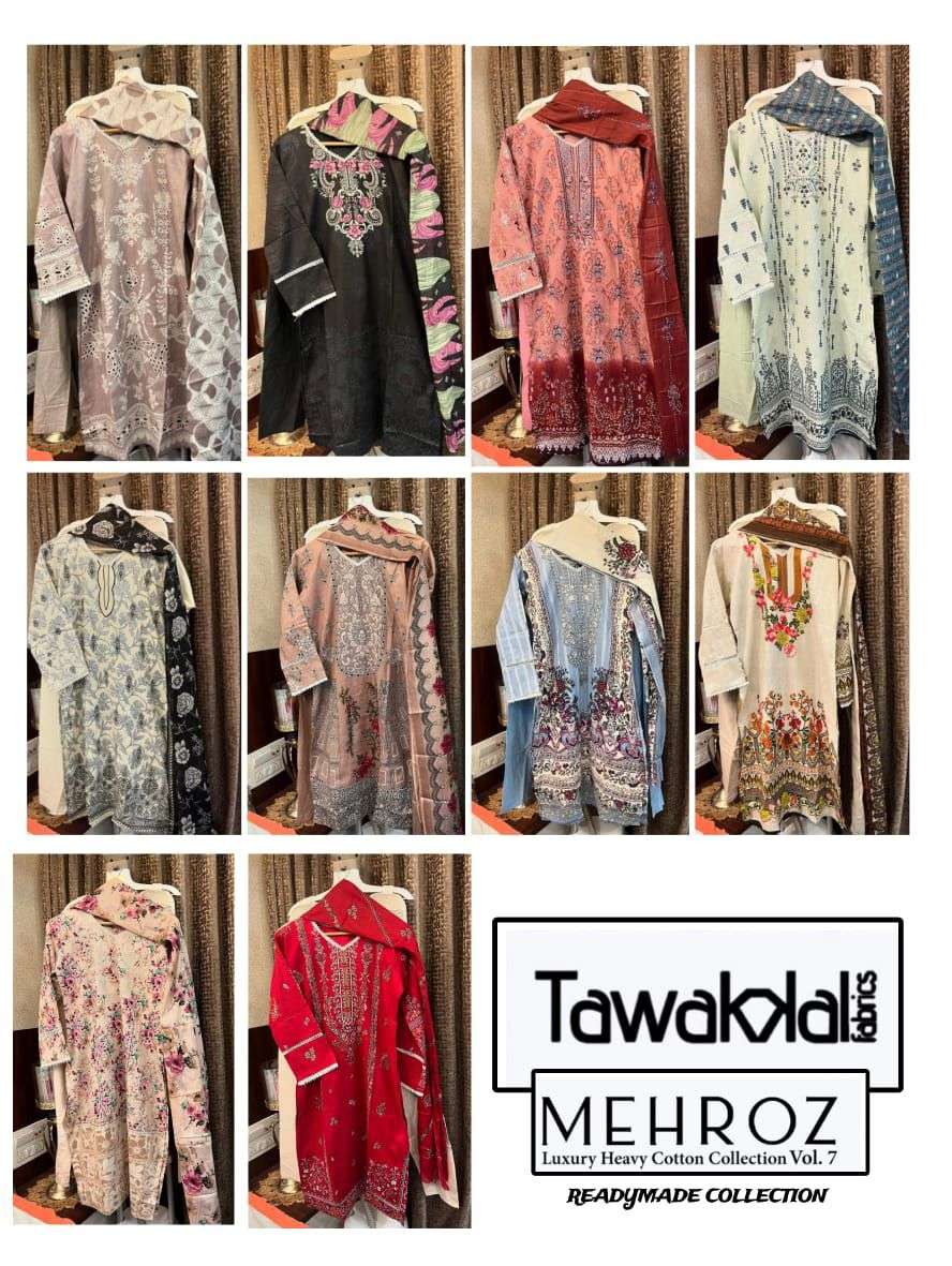 TAWAKKAL FABRICS MEHROZ LUXURY HEAVY COTTON COLLECTION VOL 7 READY MADE COLLECTION 