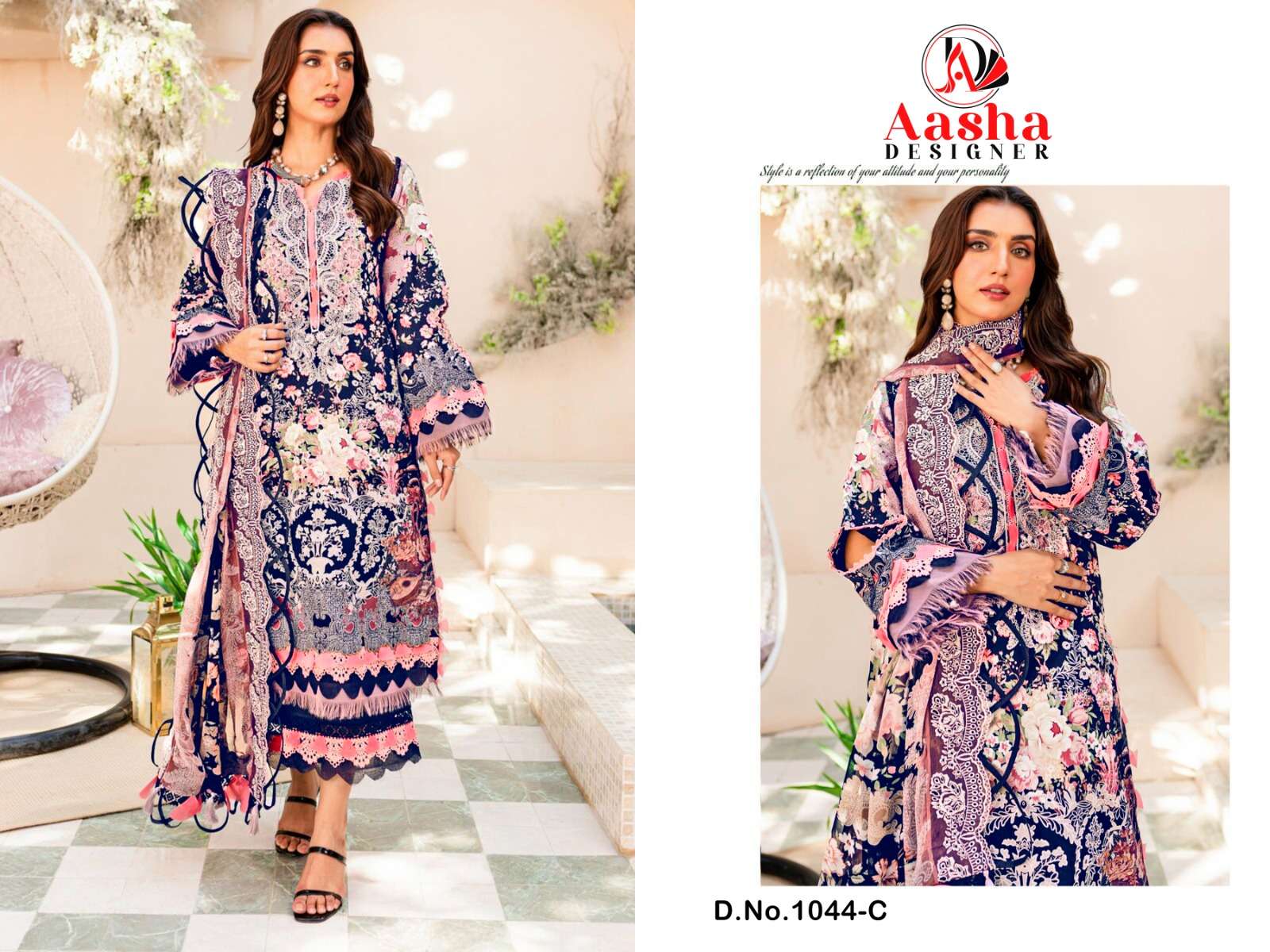 AASHA DESIGNER LAWN COLLECTION NEEDLE WONDER VOL 1 D NO 1044