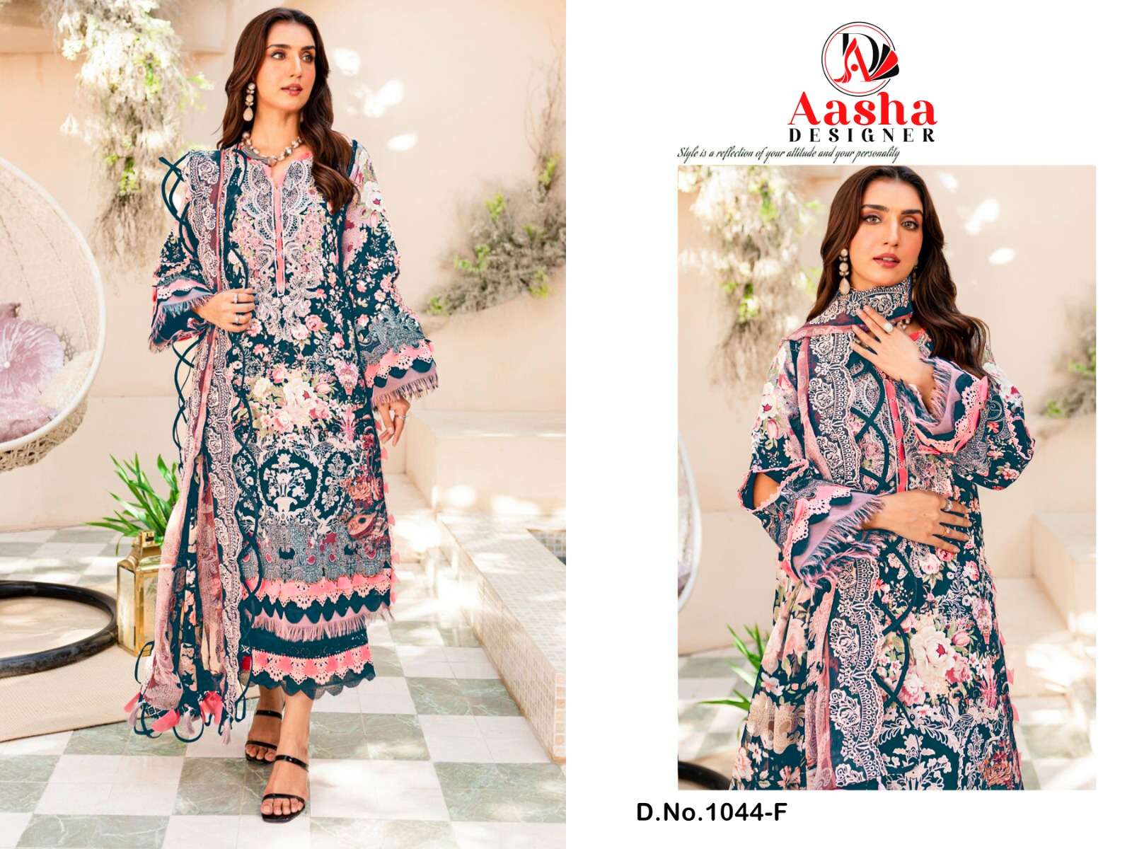 AASHA DESIGNER LAWN COLLECTION NEEDLE WONDER VOL 1 D NO 1044