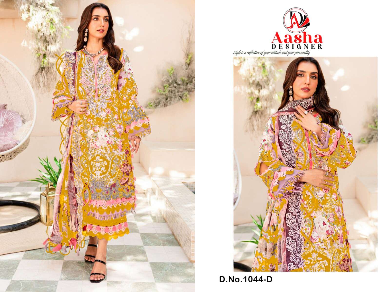 AASHA DESIGNER LAWN COLLECTION NEEDLE WONDER VOL 1 D NO 1044