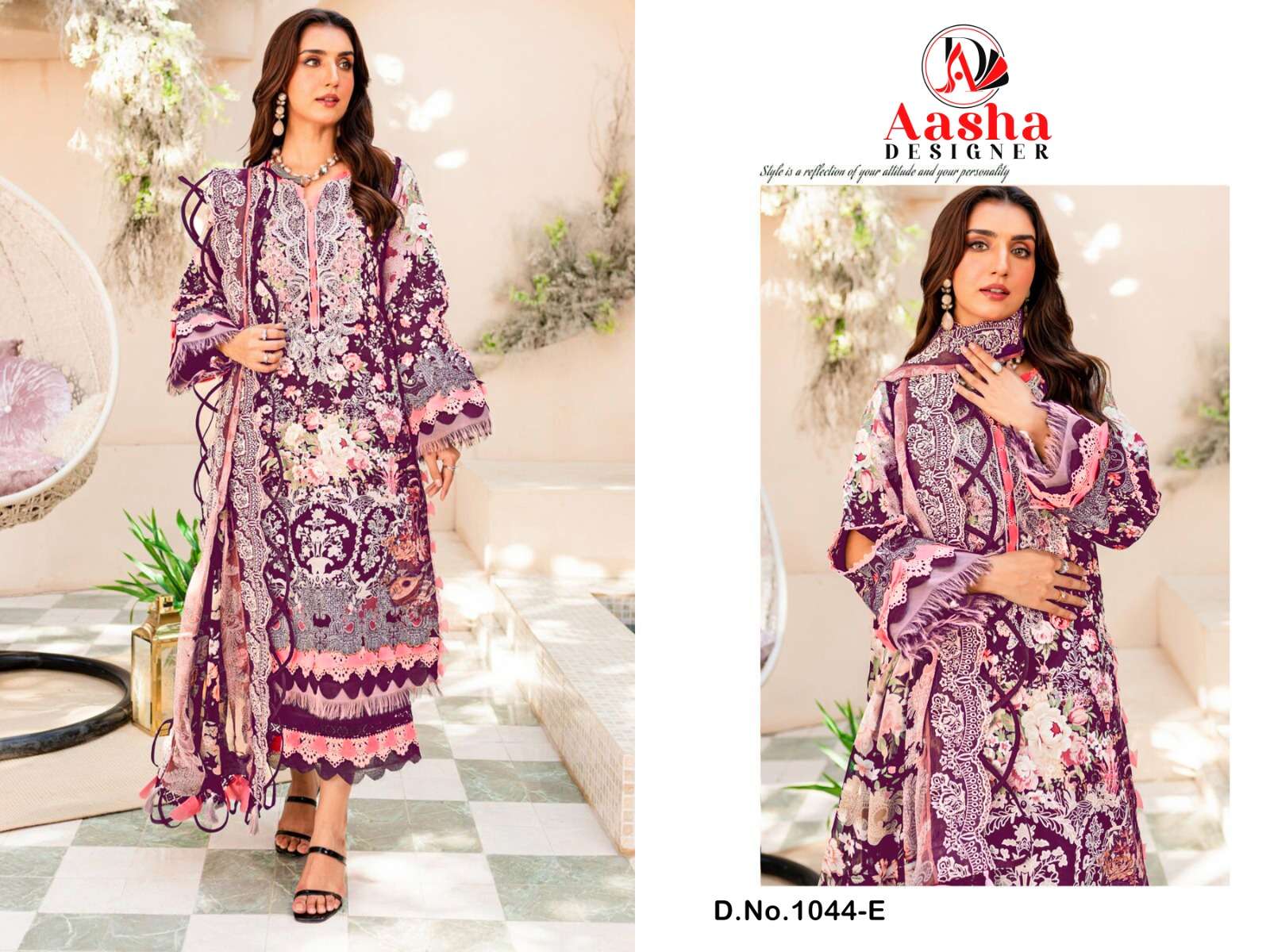 AASHA DESIGNER LAWN COLLECTION NEEDLE WONDER VOL 1 D NO 1044