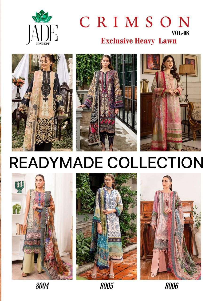 JADE CRIMSON EXCLUSIVE HEAVY LAWN COLLECTION VOL 8 READY MADE COLLECTION