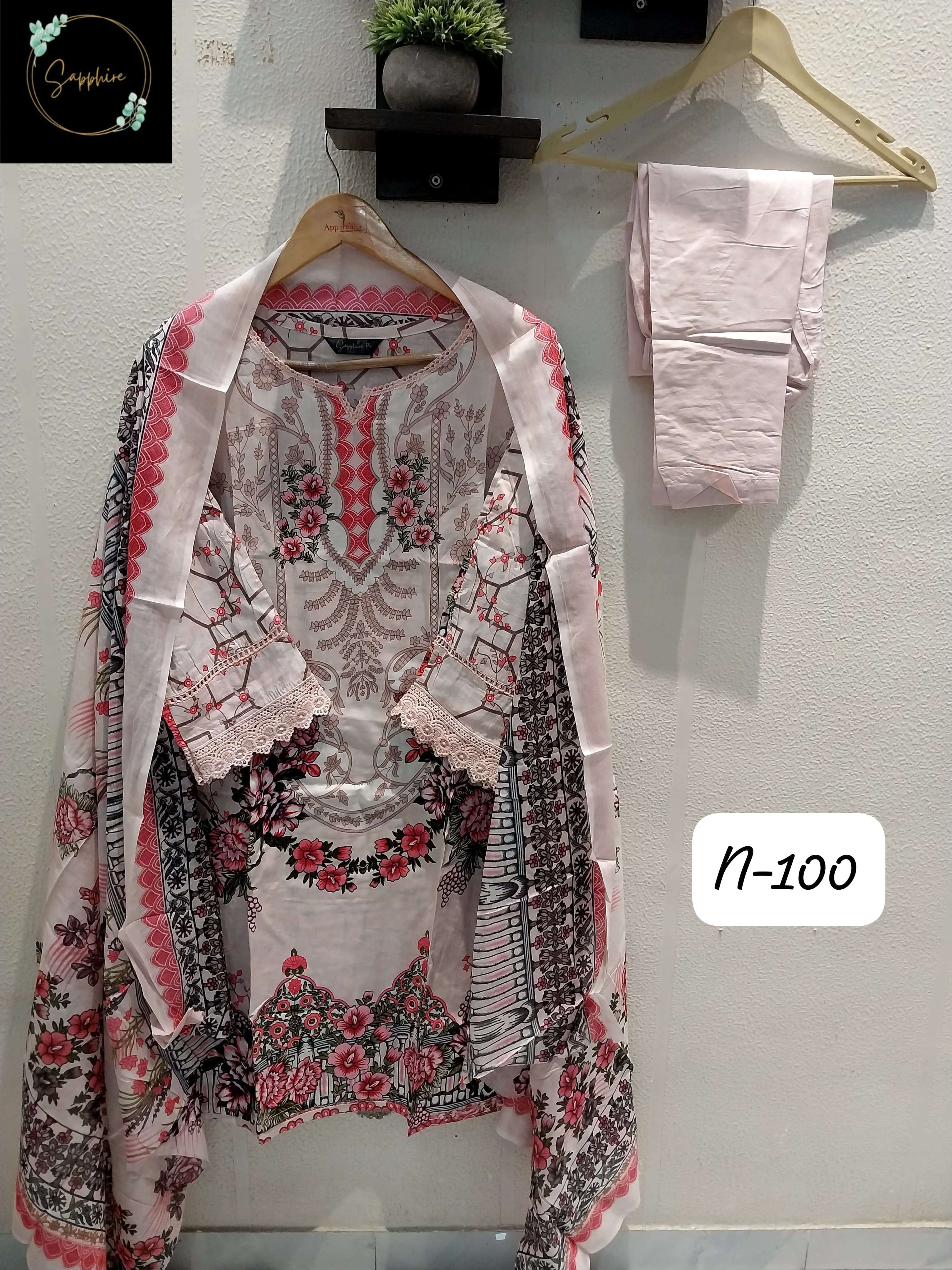 SAPPHIRE AGHA NOORAIN N 100 LAWN COTTON FANCY PAKISTANI SUIT 