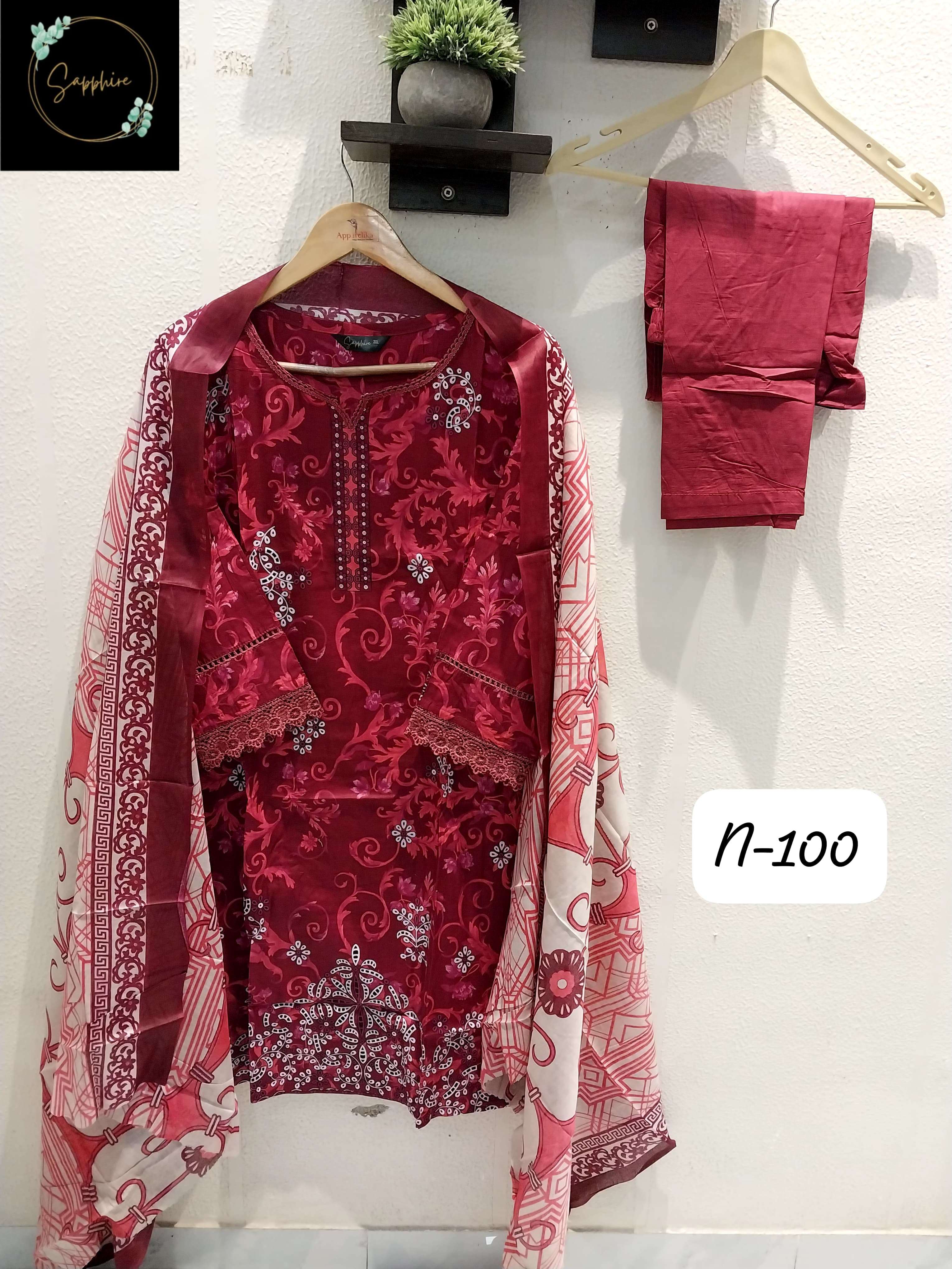 SAPPHIRE AGHA NOORAIN N 100 LAWN COTTON FANCY PAKISTANI SUIT 