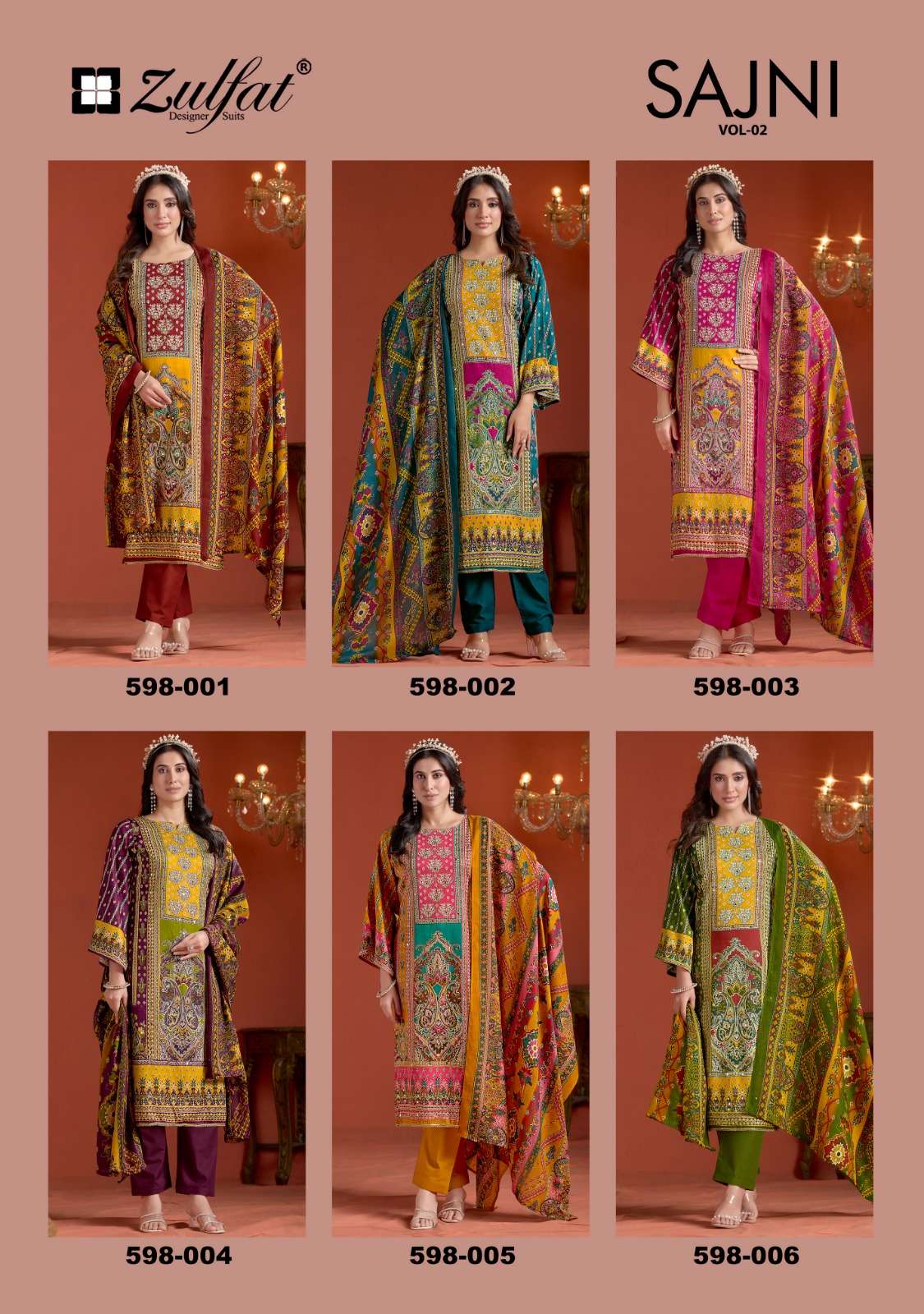 ZULFAT DESIGNER SUITS SAJNI VOL 2 JAM COTTON PRINT WITH FANCY HAND WORK SUIT